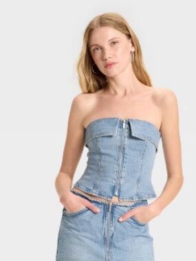 Wild fable Denim Strapless Zip Front Corset Top